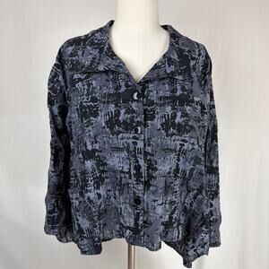 NWT Sydney USA Black Gray Pattern Crinkle High Low Button Up Jacket #0744 LG